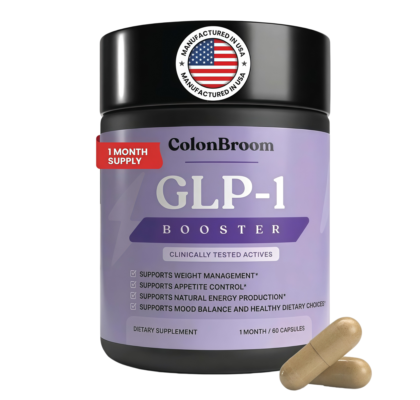 ColonBroom GLP-1 Weight Management Supplement for Women & Men - GLP1 Supports Appetite Control, Energy & Mood Balance - Vegan, Gluten-Free Diet Capsules | 60 Count